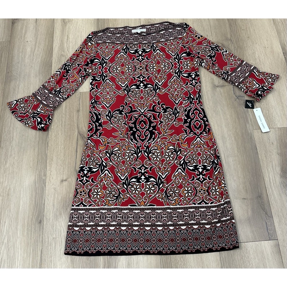SANDRA DARREN Women's Dress Pullover Long Sleeve Size 8 Colorful Stretch NWT